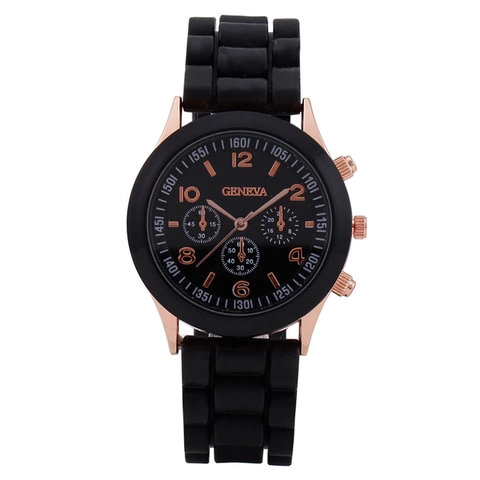 Women Fashion Quartz Watch Silicone Strap Analog Rose Gold Case Decorative Three Eye Dial Round Wristwatch For Ladies Daily Wear