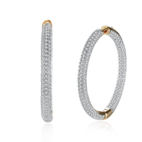 Runde Creolen Ohrringe Mikro Pave Weiß Zirkonia Messing Vergoldet Elegante Mode Schmuck Für Frauen