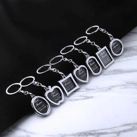 Porte-Clés Cadre Photo En Alliage De Zinc Argenté Poli Pendentif Souvenir Multi Forme Anneau De Clé Cadeau