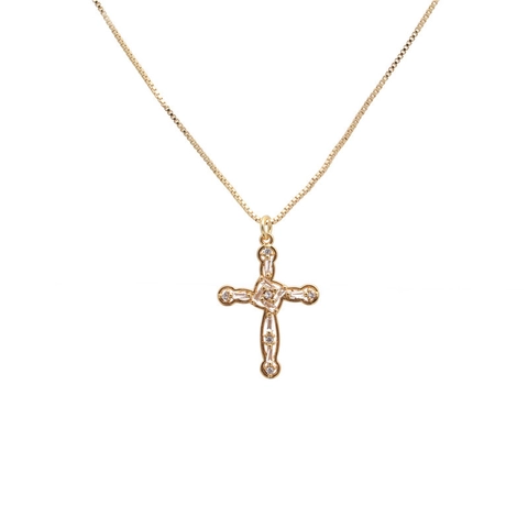 Copper Cross Pendant Necklace With Zircon Micro Pave Box Chain Religious Fashion Jewelry For Women Elegant Accessory