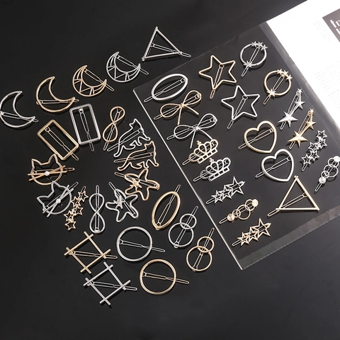 Mollette Per Capelli Geometriche In Lega Minimalista Fermagli Metallo Stelle Luna Cuore Forme Accessori Eleganti Per Donne