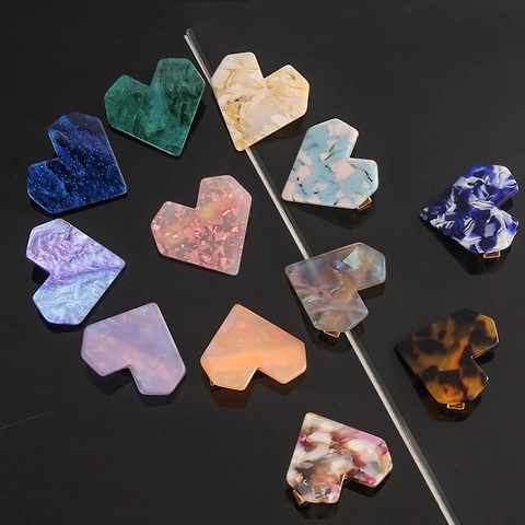 Heart Hair Clip Acetate Marble Pattern Acrylic Bangs Side Barrette For Women Girls Candy Color Sweet Elegant
