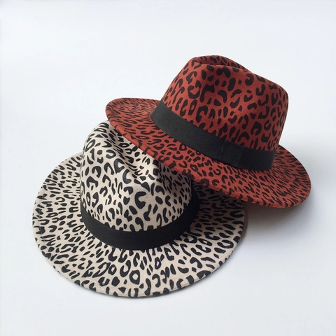 Women Fashion Leopard Print Fedora Hat Vintage Flat Brim Jazz Hat Cotton Polyester Blend Wide Brim Party Dress Hat Accessories