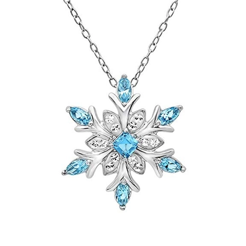 Collier Pendentif Flocon De Neige Boucles D'Oreilles Alliage Pierres Bleues Blanches Rhinestone Bijoux Cadeau De Noël Pour Femmes