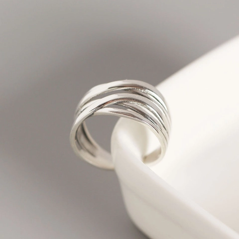 925 Sterling Silber Verstellbarer Ring Vintage Mehrlagig Gewebte Gekreuzte Linien Für Damen Retro Stil