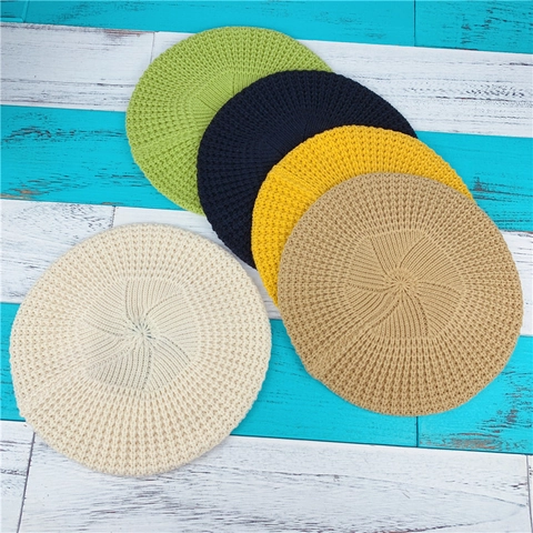 Knitted Beret Hat Acrylic Spiral Pattern Breathable Solid Color Autumn Winter Artist Cap For Women