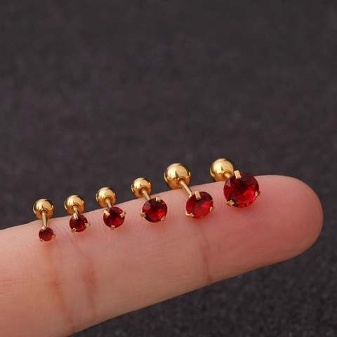 Minimalist Stainless Steel Cubic Zirconia Ear Cartilage Studs Simple Three Prong Screw Back Round Helix Piercing Jewelry