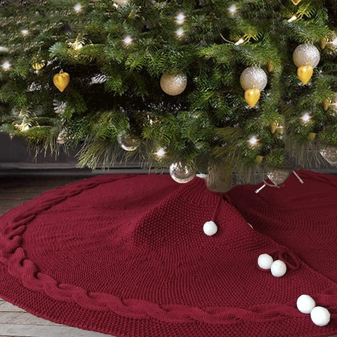 Kabelgebreide Kerstboomrok Acryl Machinaal Gebreide Ronde Boomrok Met Pompons Voor Vakantie Huis Feest Decoratie