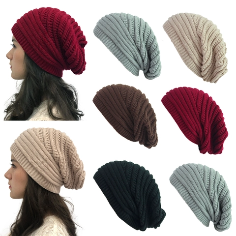 Korean Style Slouchy Beanie Hat For Women Winter Warm Acrylic Knitted Hat Hip Hop Soft Daily Outdoor Slouchy Skull Cap