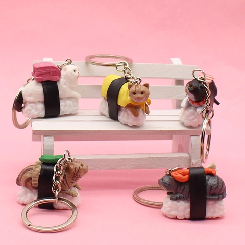 Sushi Cat Keychain PVC 3D Cartoon Kitten Bag Pendant Ornament Creative Miniature Animal Toy Gift For Women Kids