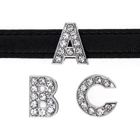 Alphabet Letter Charms Zinc Alloy Rhinestone DIY Slider For Bracelet Wristband Jewelry Making Supplies Silver Tone