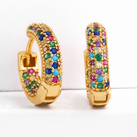Regenbogen Zirkon Ohrringe Messing Vergoldet Bunt Kristall Huggies Ear Cuffs Modeschmuck Für Damen