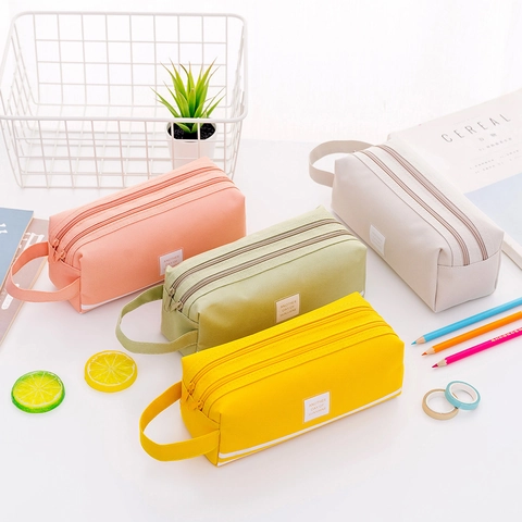 Double Layer Pencil Case Large Capacity Oxford Cloth Stationery Bag With Handle For Students School Office Aesthetic