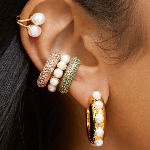 C-Shaped Ear Cuffs Alloy Rhinestone Pavé Set Geometric Vintage No Piercing Jewelry For Women Fashion Trendy Accessory