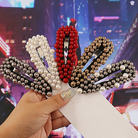 Elegant Water Drop Snap Hair Clip With Faux Artificial Pearl And Metal Beads For Women Korean Style Side Hairpin