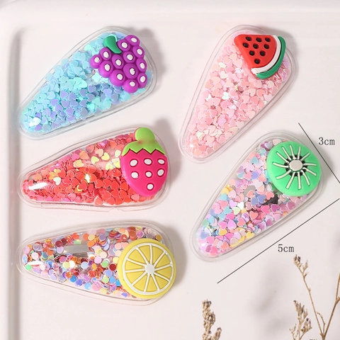 Süße Frucht Haarklammern Transparente BB Clips Mit Bunten Pailletten Cartoon Erdbeere Wassermelone Haarnadeln Für Mädchen