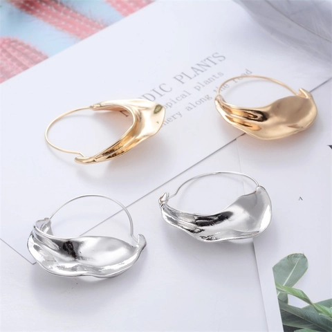 Irregular Hoop Earrings Alloy Twisted Geometric Metal Texture Lava Ripple Fashion Statement Accessory For Women Elegant