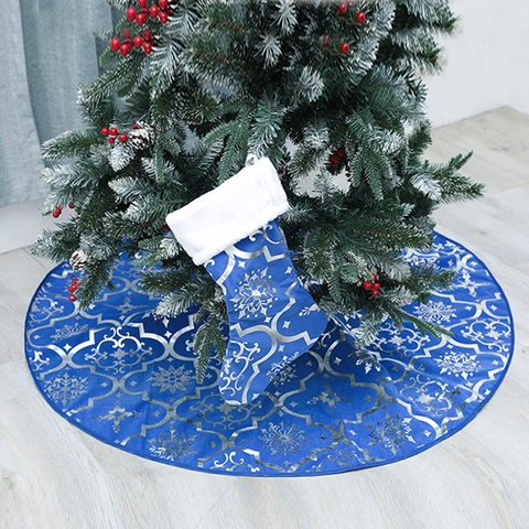 Jupe De Sapin De Noël Et Chaussette Assortie Polyester Motif Flocon De Neige Bronzé Décoration De Fête