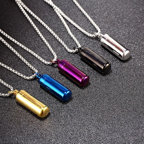 Openable Capsule Pendant Necklace Stainless Steel Memorial Cylinder Urn Keepsake For Ashes Perfume Pill Box Minimalist