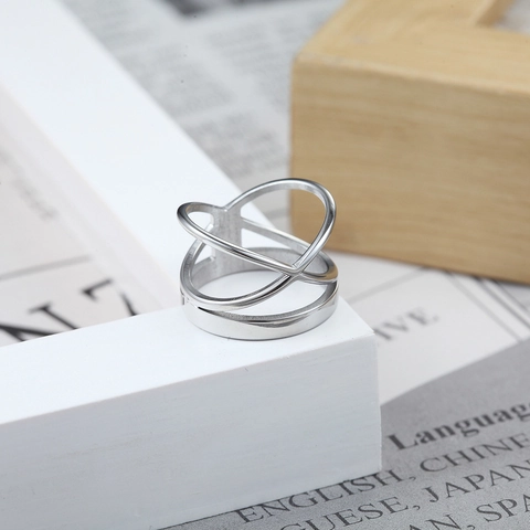 Fashion X Shape Cross Ring Stainless Steel Geometric Double Layer Minimalist Finger Jewelry For Men Women