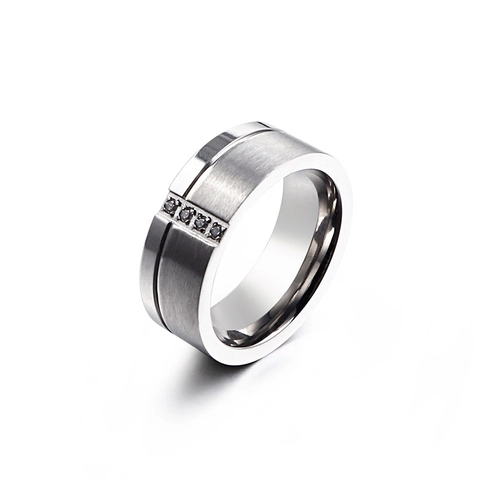 Anillo De Banda De Acero Inoxidable Para Hombres Y Mujeres Acabado Cepillado Esmerilado Pedrería Incrustada Joyería Moda