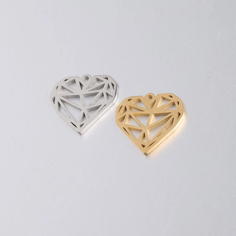 Geometric Hollow Heart Pendant 304 Stainless Steel Origami Faceted DIY Jewelry Making Accessories Hip Hop Style