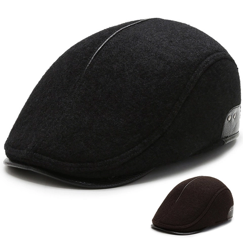 Gorra De Vendedor De Periódicos Para Hombre Lana Invierno Cálido Retro Gorra Plana Con Ribete De Cuero Estilo Británico