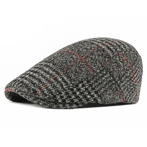 British Vintage Plaid Wool Blend Flat Cap For Men And Women Fashion Adjustable Beret Ivy Hat Casual Autumn Winter Warm Newsboy Cap