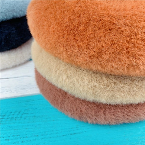 Women Beret Hat Faux Rabbit Fur Plush Fuzzy Soft Warm Autumn Winter Korean Style Painter Pumpkin Cap Solid Color Headwear