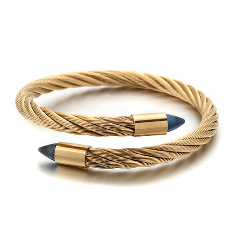 Gedraaide Kabel Open Manchet Armband Voor Dames 18K Verguld Roestvrij Staal Met Kleurrijke Steen Terminal Geometrische Sieraden