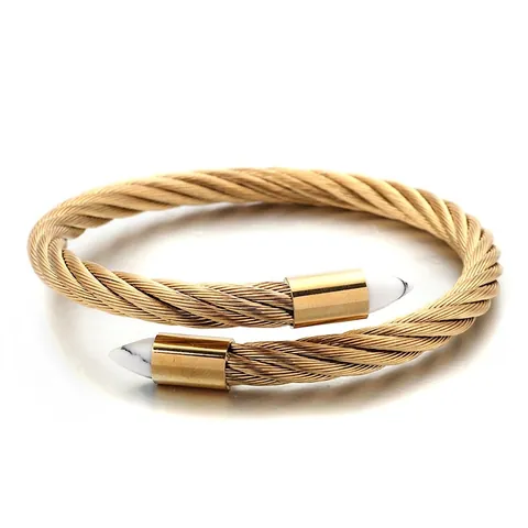 Gedraaide Kabel Open Manchet Armband Voor Dames 18K Verguld Roestvrij Staal Met Kleurrijke Steen Terminal Geometrische Sieraden