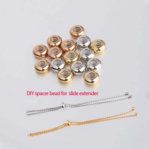 Cuentas Espaciadoras De Posicionamiento De Acero Inoxidable Con Anillo De Silicona Para Ajustador De Pulsera Collar Joyería