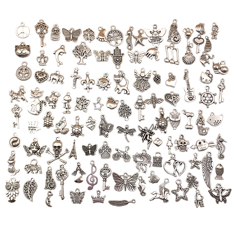 DIY Jewelry Charms Alloy Vintage Tibetan Silver Mixed Styles Animal Heart Key Pendant Findings For Handmade Craft