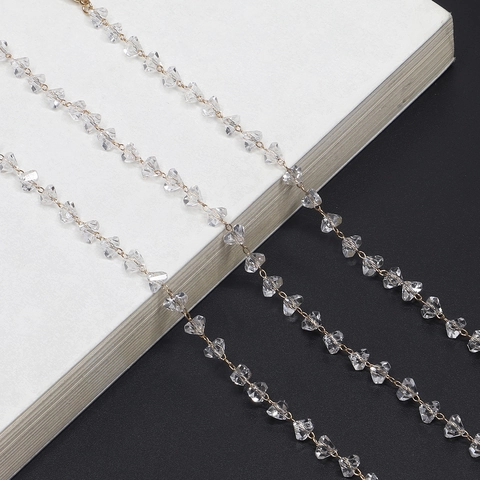 Catenella Per Occhiali Moda Metallo Dorato Con Perle A Cuore Nere E Cristalli Trasparenti Cordino Antiscivolo Da Donna
