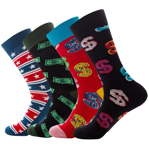 Chaussettes Crew Originales En Mélange De Coton Motif Signe Dollar Étoile Rayures Bas Décontractés Mi-tube Pour Hommes Femmes
