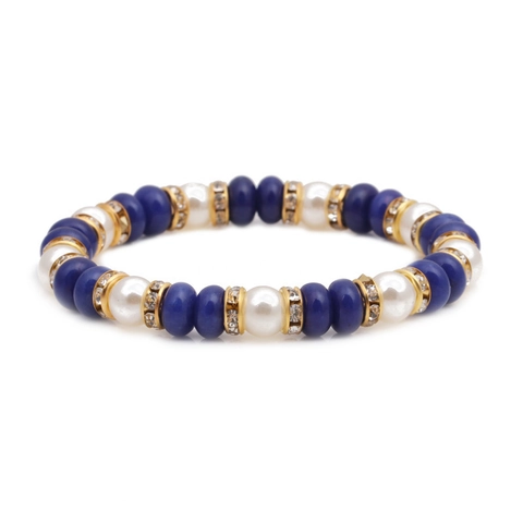 Bracciale Di Künstliche Perle Stile Lapislazzuli Con Künstliche Perle Artificiali E Distanziatori In Lega Strass Per Donna Gioielli Elastici Moda