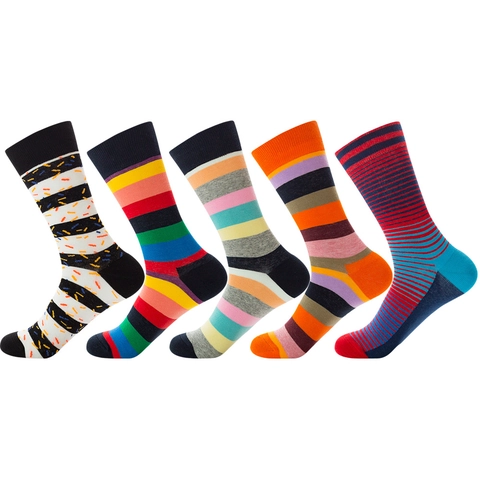 Bunte Gestreifte Crew Socken Baumwollmischung Hip Hop Punktmuster Neuheit Farbverlauf Trendy Streetwear Für Männer Frauen