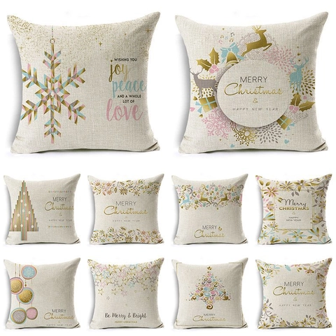 Federa Di Natale In Lino Copricuscino Quadrato Per Divano Decorazioni Casa Festive Motivo Renna Fiocco Di Neve Decorativo