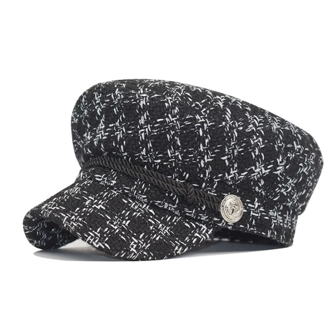Gorra De Repartidor De Periódicos De Tweed Vintage Para Mujer Estilo Británico Sombrero Octogonal Con Botón De Metal