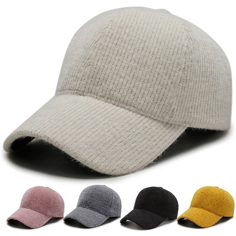 Baseball Cap Corduroy Ribbed Texture Warm Autumn Winter Solid Color Adjustable Sweet Curved Brim Hat For Women