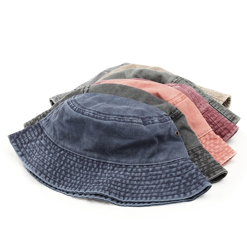 Cappello da Pescatore in Denim di Cotone Lavato Cappello a Bacino Vintage Distressed Protezione Solare Pieghevole per Uomo Donna