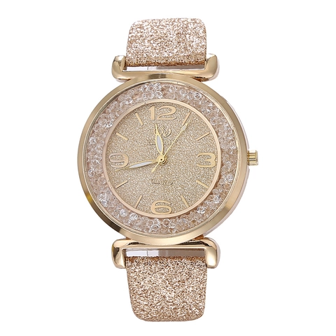 Damen Quarzuhr Mode Glitzer Sternenhimmel Zifferblatt Strass Legierung Gehäuse PU Leder Armband Elegante Armbanduhr Schmuck Geschenk
