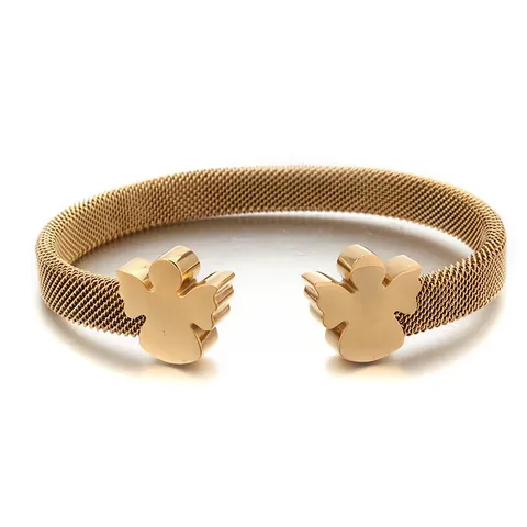 Angel Charm Mesh Bracelet Stainless Steel 18K Gold Plated Open Cuff Adjustable Fashion Jewelry Women