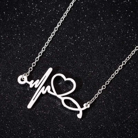 High-end Stainless Steel Stethoscope Heartbeat EKG Heart Pendant Necklace For Women Doctors Nurses Jewelry Gift