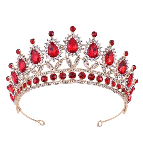 Corona Da Sposa Barocca Di Lusso Lega Strass Cristallo Goccia D'acqua Pietρε Colorate Copricapo Matrimonio Festa Donne