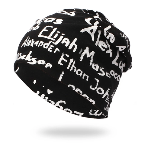 Slouchy Beanie Hat Knitted Acrylic Streetwear Hip Hop Graffiti English Name Print Skull Cap Autumn Winter Men Women