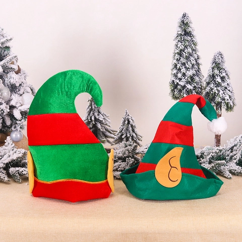 Kerst Elfenmuts Gestreept Feestelijke Kostuummuts Voor Volwassenen Kinderen Met Elfenoren Pom Pom Cartoon Kerstmis Mutsen