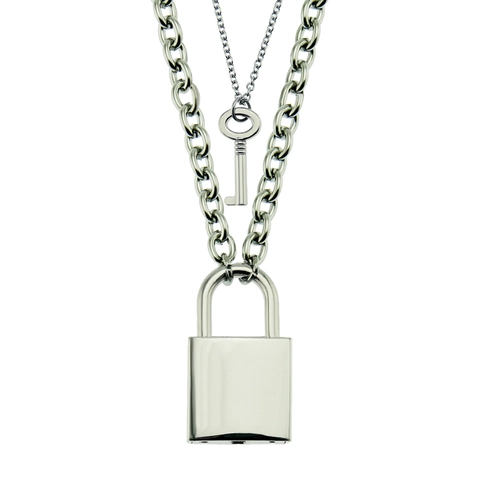 Collares Con Colgante De Candado Y Llave Aleación Acero Inoxidable Hierro Punk Hip Hop Joyería De Moda Para Hombre
