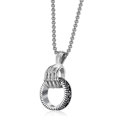Collana Con Pendente A Mano Di Scheletro Che Tiene Un Anello Acciaio Inossidabile Vintage Hip Hop Punk Gothic Halloween