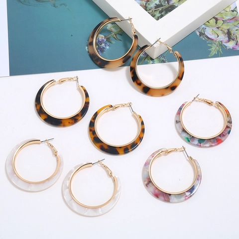 C-Shaped Hoop Earrings Alloy Acetate Resin Tortoiseshell Leopard Print Geometric Retro Fashion Jewelry For Women